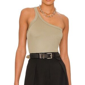 One-Shoulder Anine Bing Ribbed Top in Olive